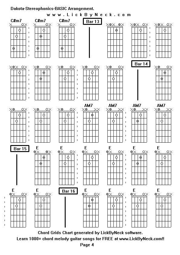 Chord Grids Chart of chord melody fingerstyle guitar song-Dakota-Stereophonics-BASIC Arrangement,generated by LickByNeck software.